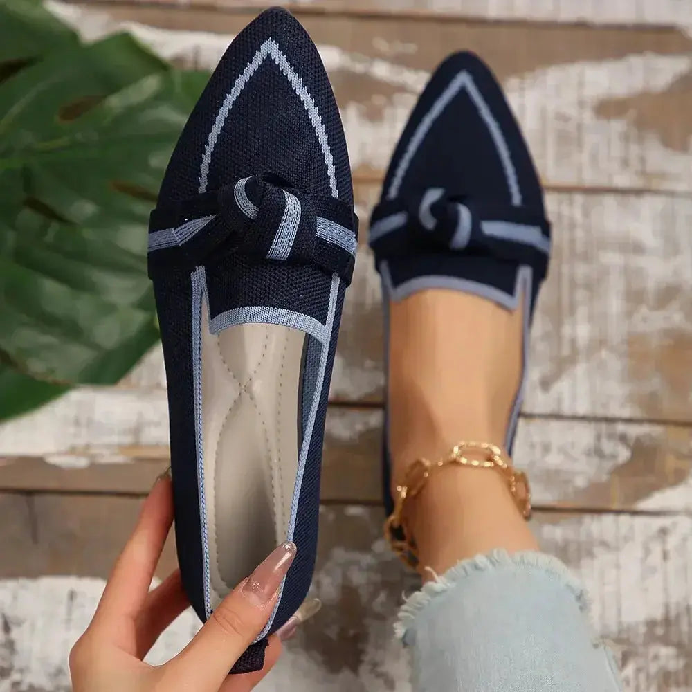 Bow Contrast Trim Point Toe Loafers - DaisyDrop 