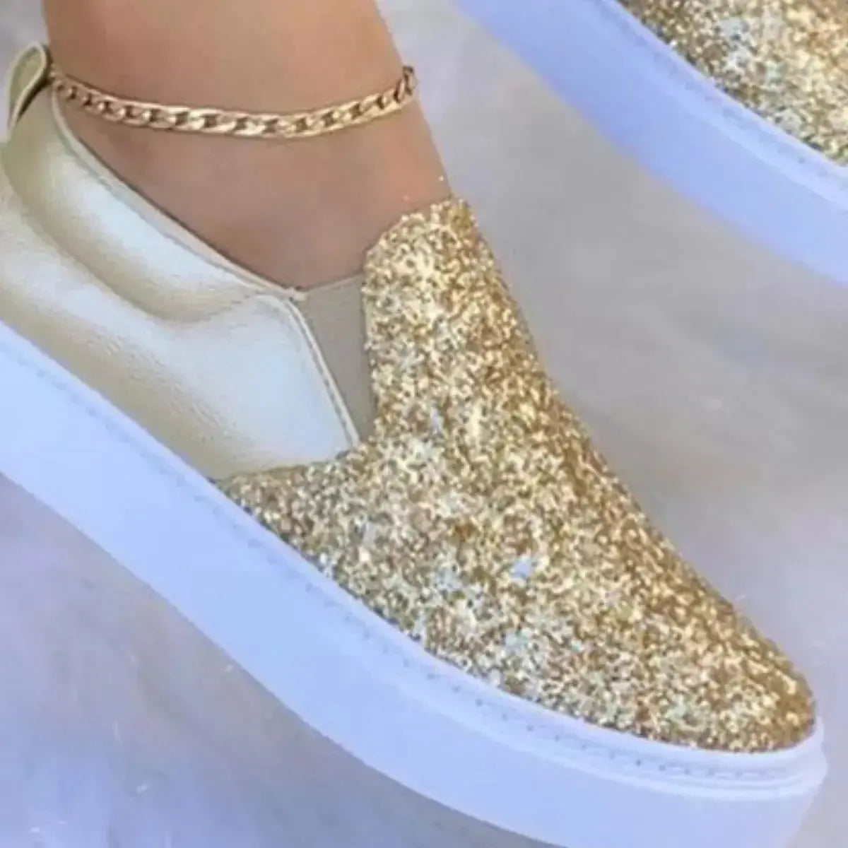 Sequin Round Toe Platform Slip-Ons - DaisyDrop 