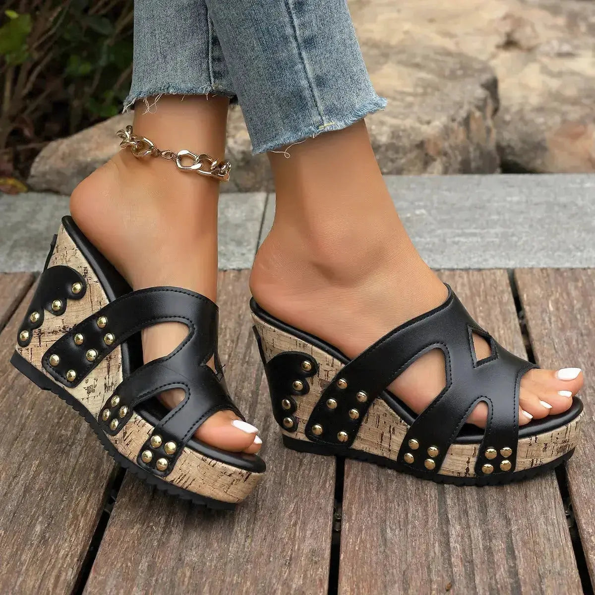 Open Toe Wedge Sandals - DaisyDrop 