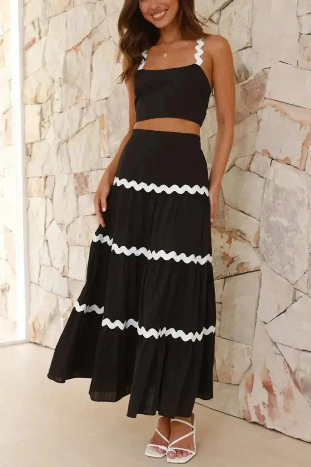 Contrast Trim Cami and Maxi Skirt Set - DaisyDrop 