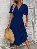 Surplice Flutter Sleeve Midi Dress - DaisyDrop 