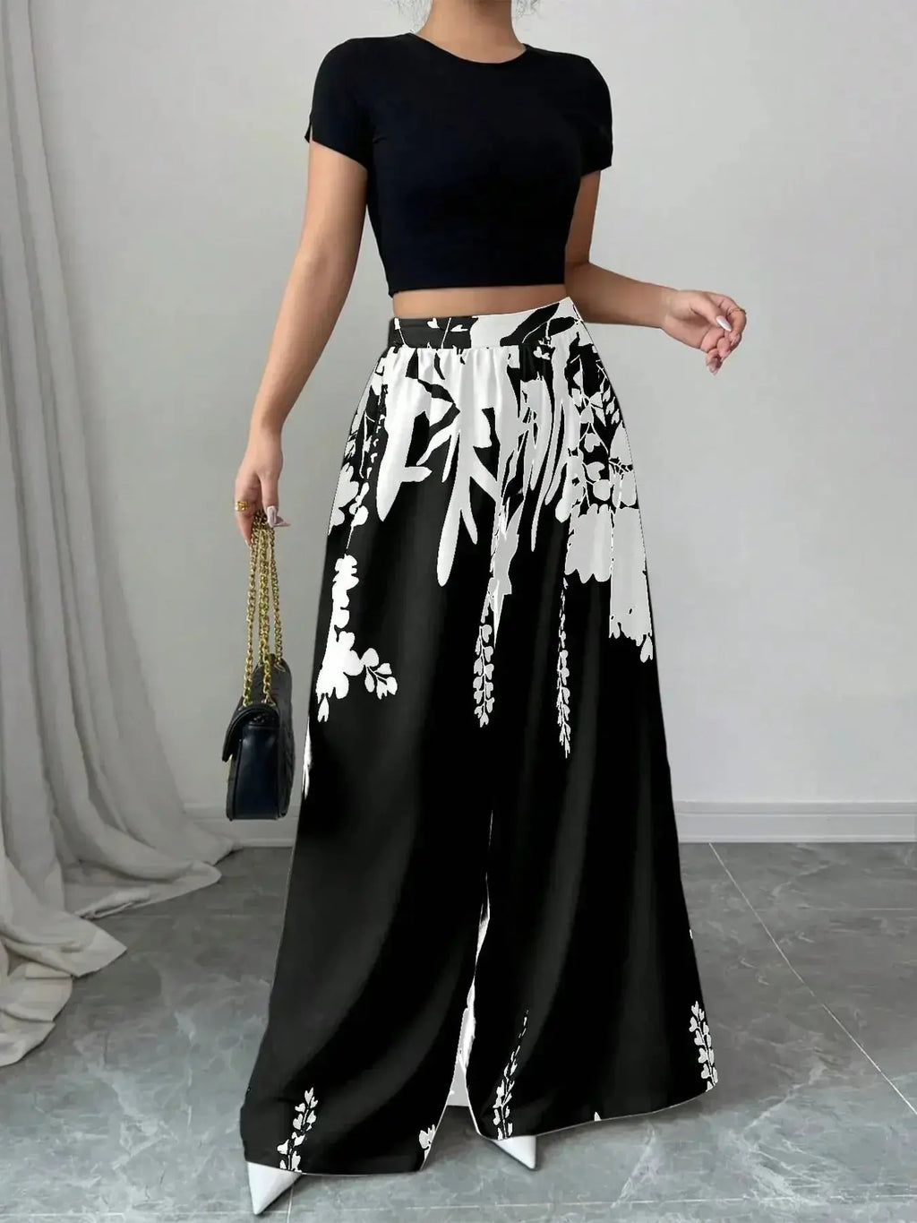 Printed Wide Leg Pants - DaisyDrop 