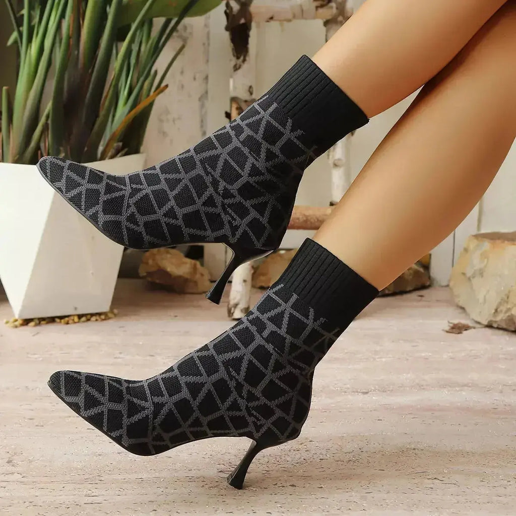 Mesh Point Toe Stiletto Boots - DaisyDrop 