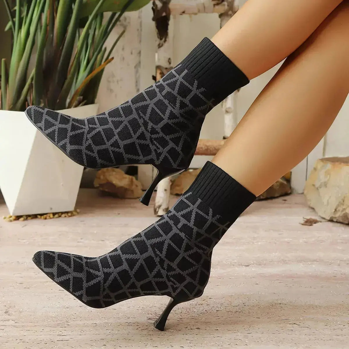 Mesh Point Toe Stiletto Boots - DaisyDrop 