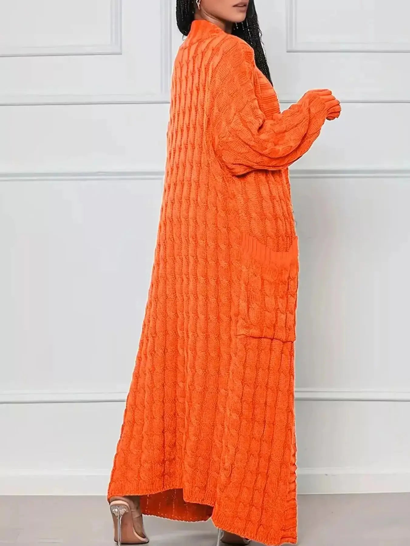 Cable Knit Longline Sweater Cardigan with Pockets - DaisyDrop 