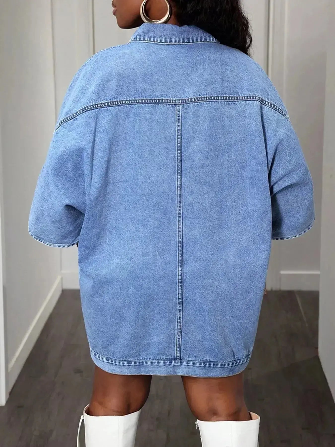 Oversized Batwing Sleeve Denim Top - DaisyDrop 