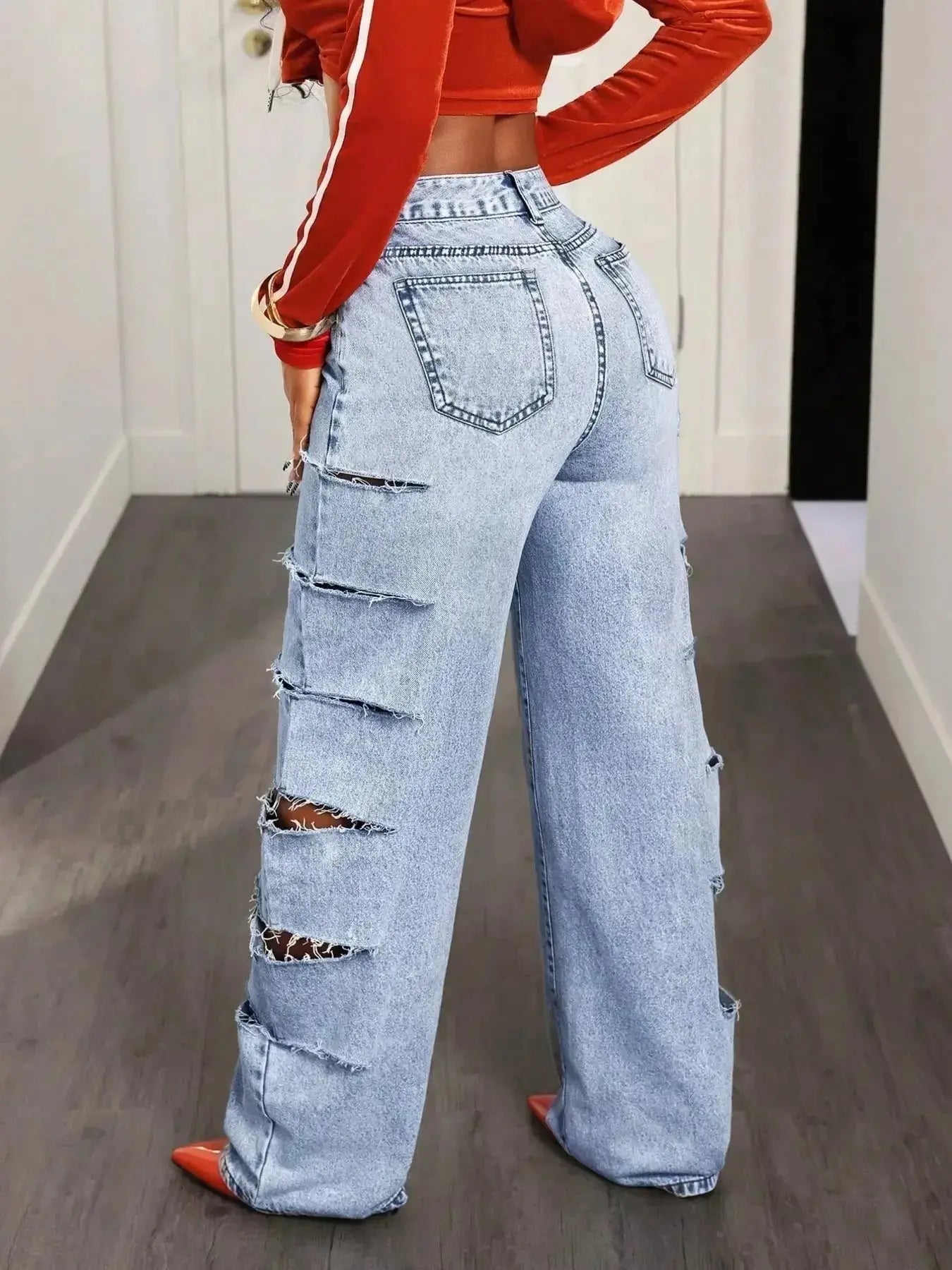 Distressed Wide Leg Jeans - DaisyDrop 