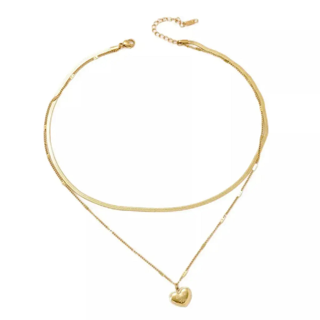 18K Gold-Plated Double Layered Heart Pendant Necklace - DaisyDrop 