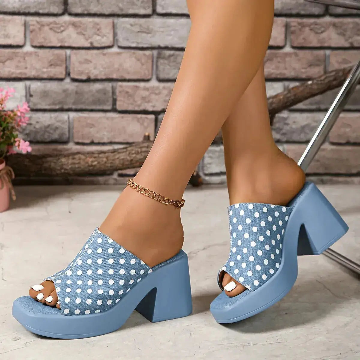 Polka Dot Block Heels Sandals - DaisyDrop 