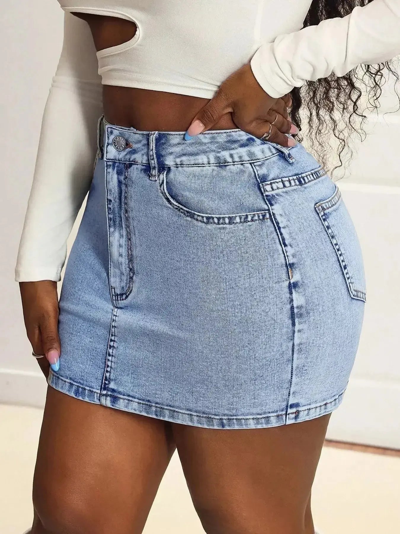 High Waist Mini Denim Skirt - DaisyDrop 