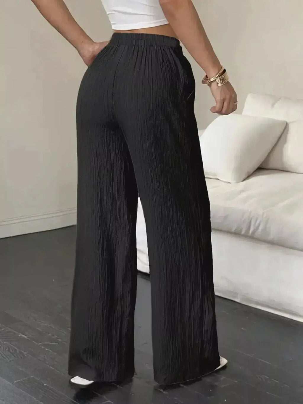 Wide Leg Pants with Drawstring - DaisyDrop 