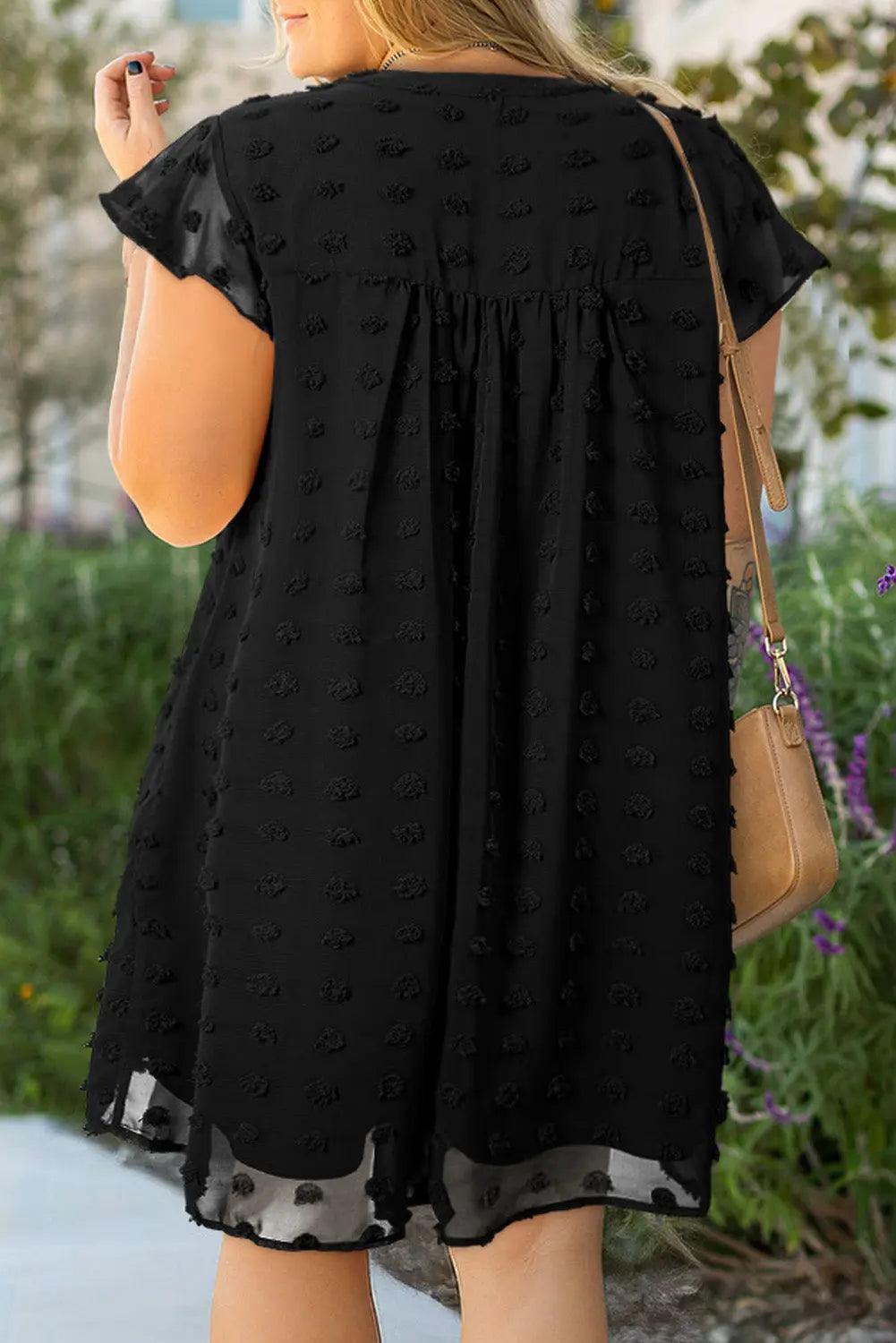 Lilith Plus Size Dotty Textured Ruffled Dress Threaded Pear