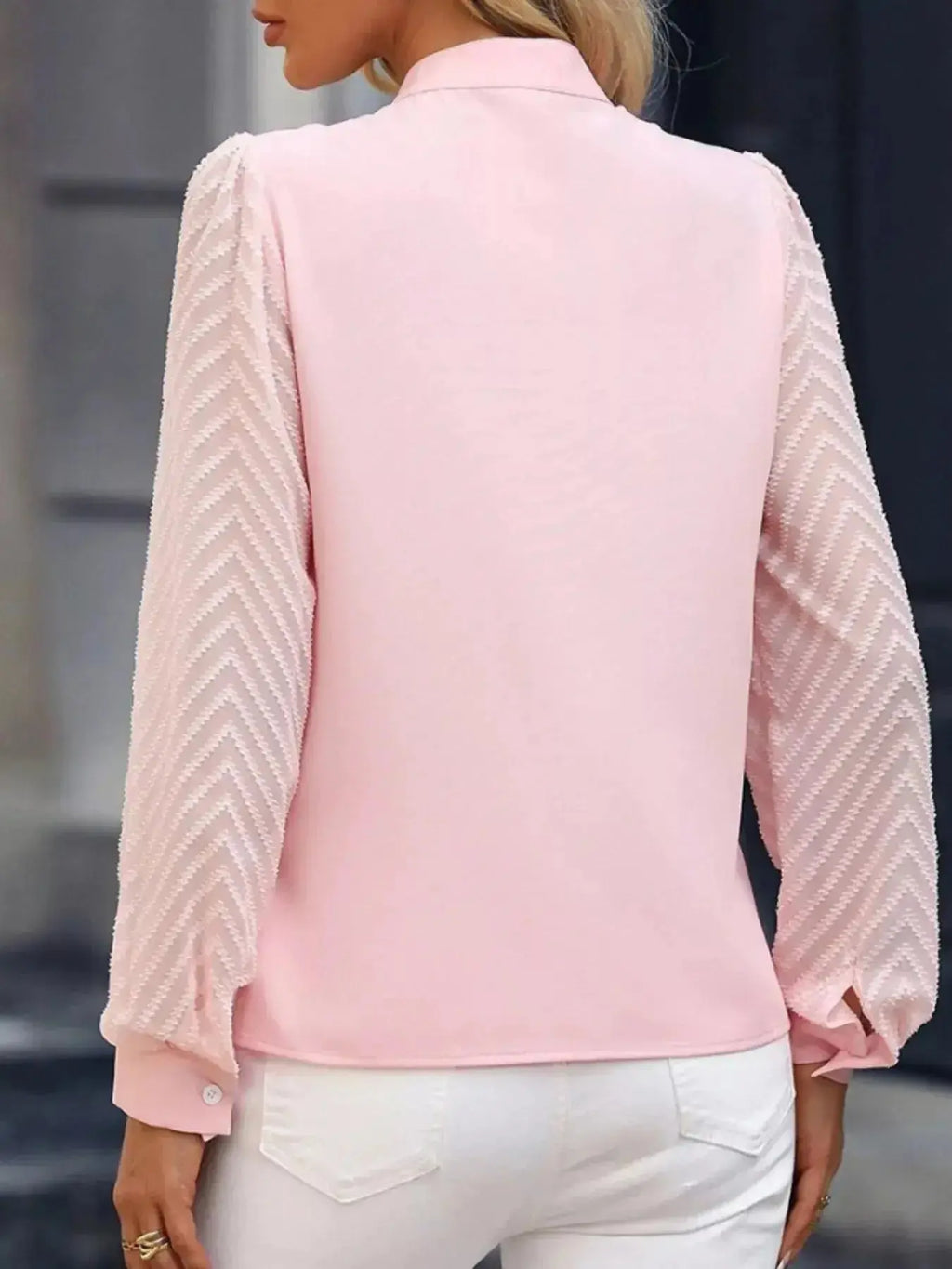 Notched Long Sleeve Blouse - DaisyDrop 