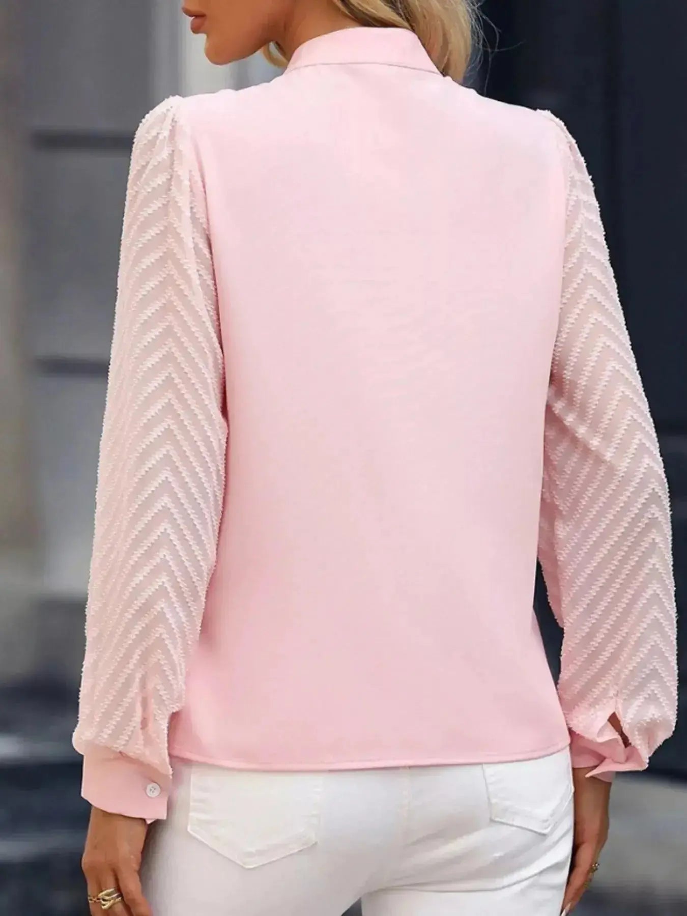 Notched Long Sleeve Blouse - DaisyDrop 