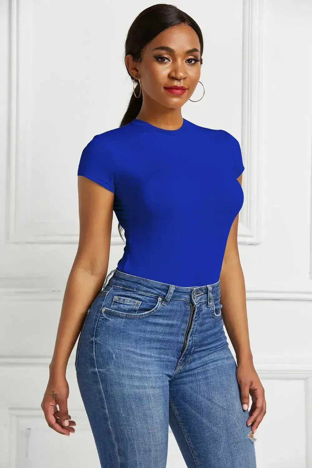 Round Neck Short Sleeve Bodysuit - DaisyDrop 