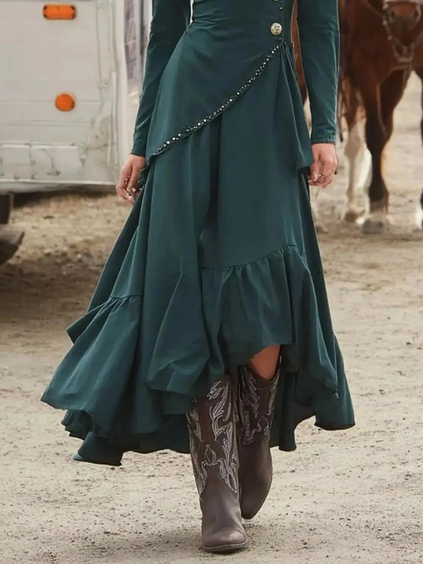 Surplice Asymmetrical Ruffle Hem Maxi Dress - DaisyDrop 