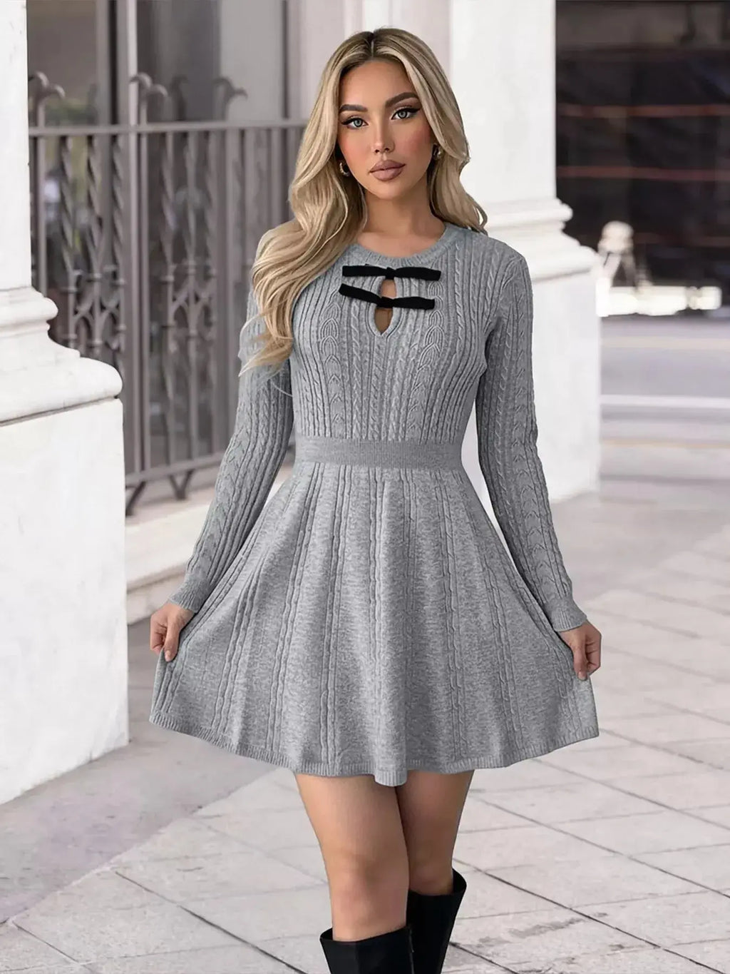 Cable Knit A-Line Sweater Dress - DaisyDrop 