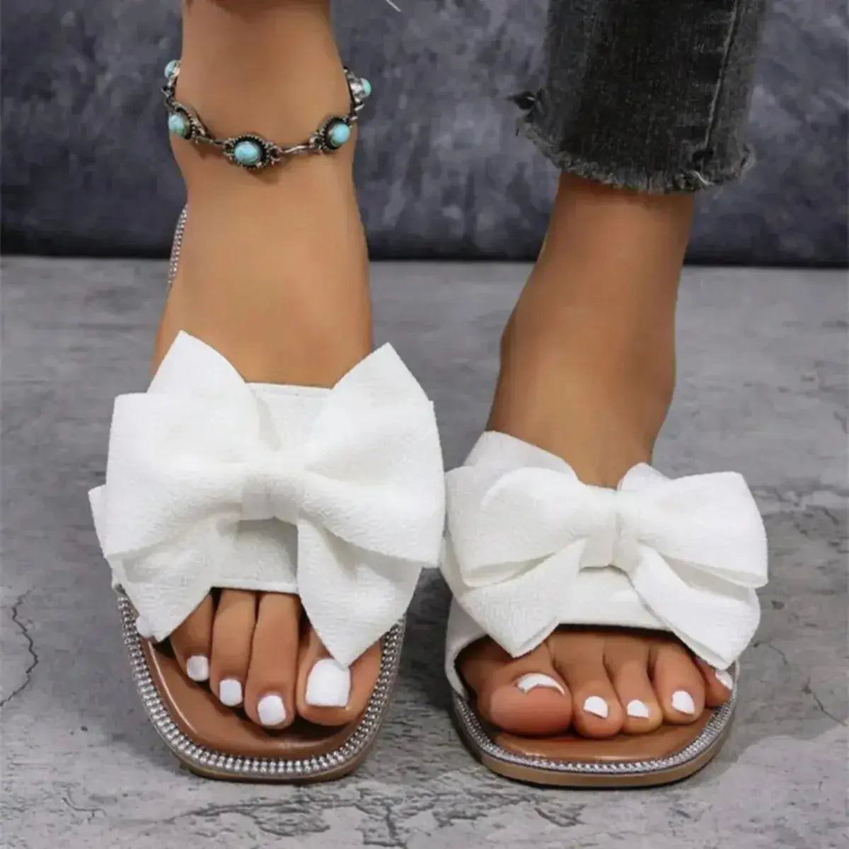 Bow Open Toe Flats Sandals - DaisyDrop 