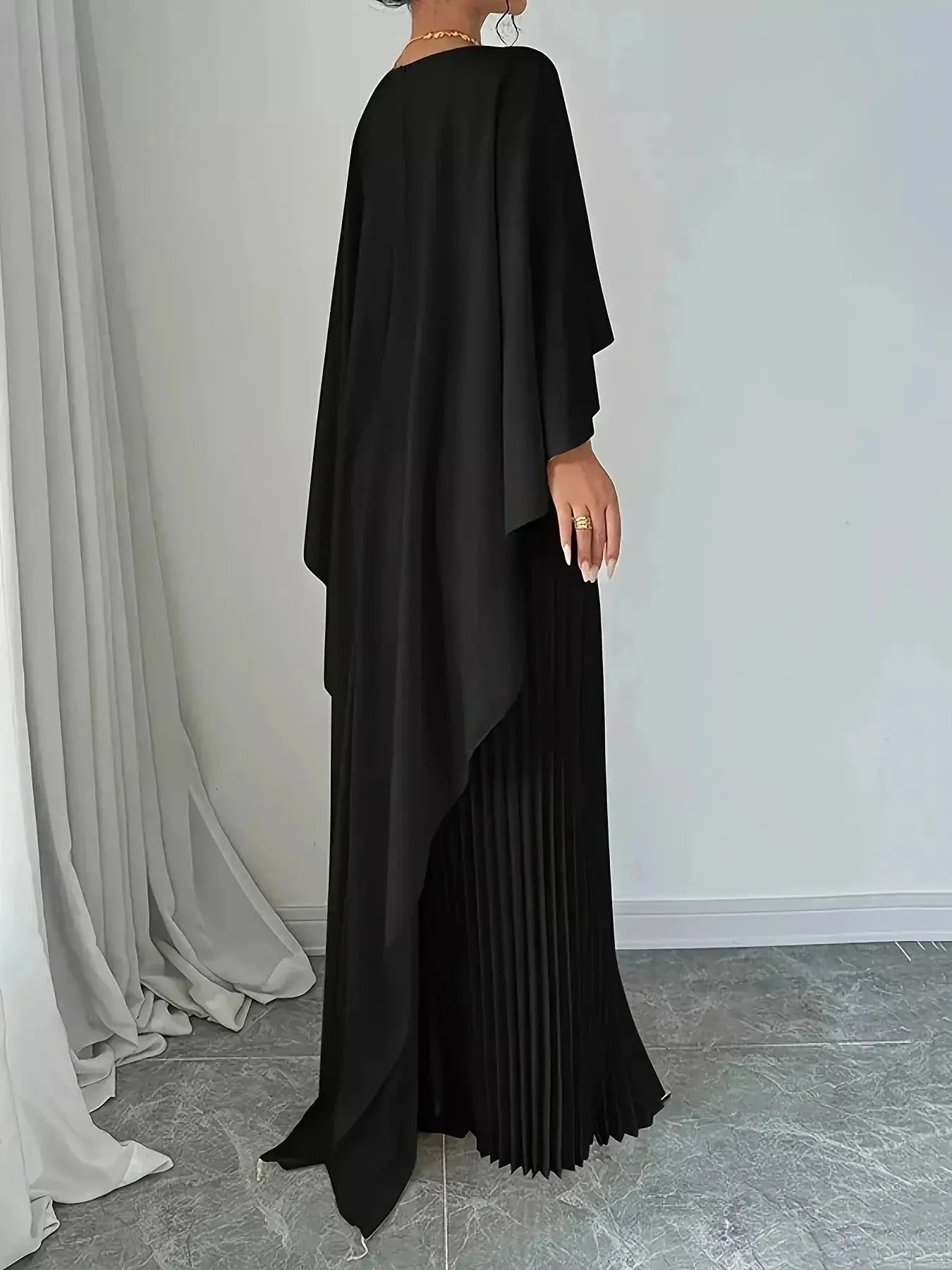 Cape Pleated Maxi Dress - DaisyDrop 