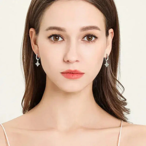 925 Sterling Silver Moissanite Hoop Drop Earrings - DaisyDrop 