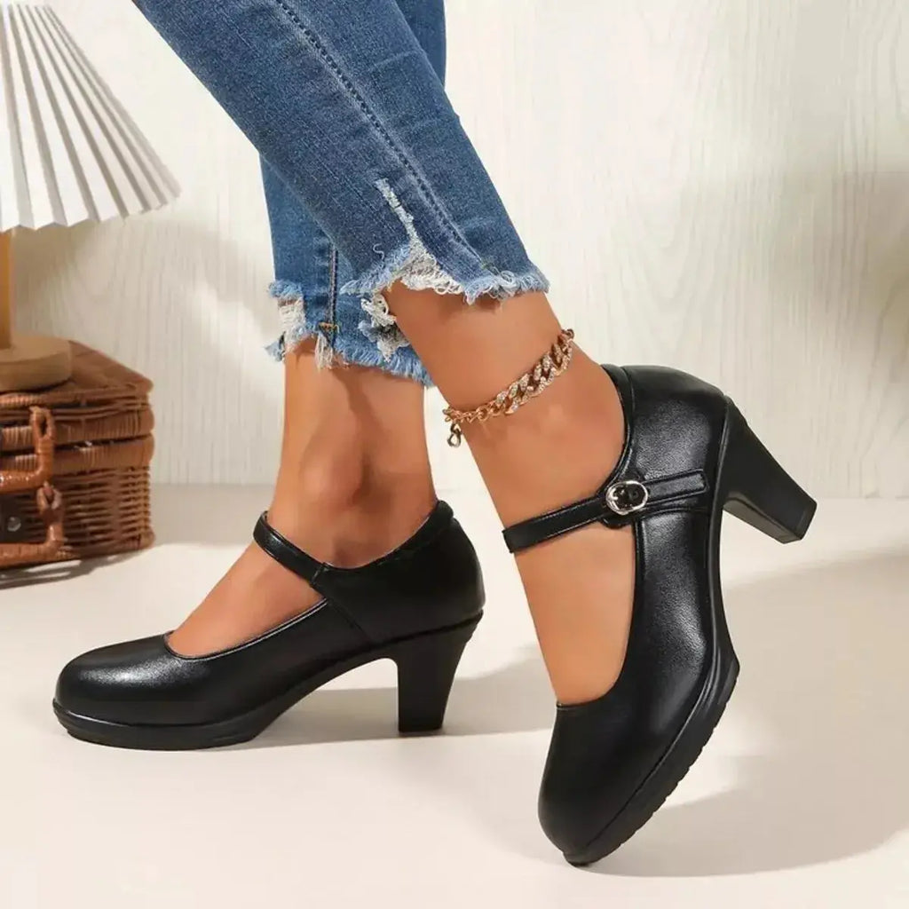 Buckle Block Heels Pumps - DaisyDrop 