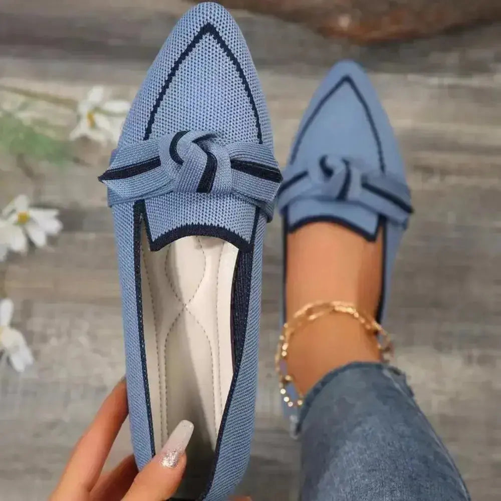 Bow Contrast Trim Point Toe Loafers - DaisyDrop 