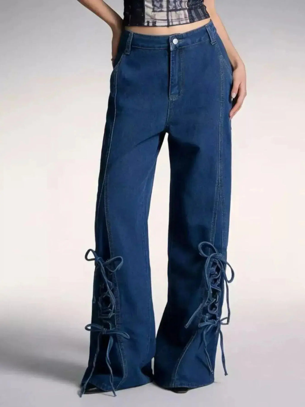 Lace-Up Wide Leg Jeans - DaisyDrop 
