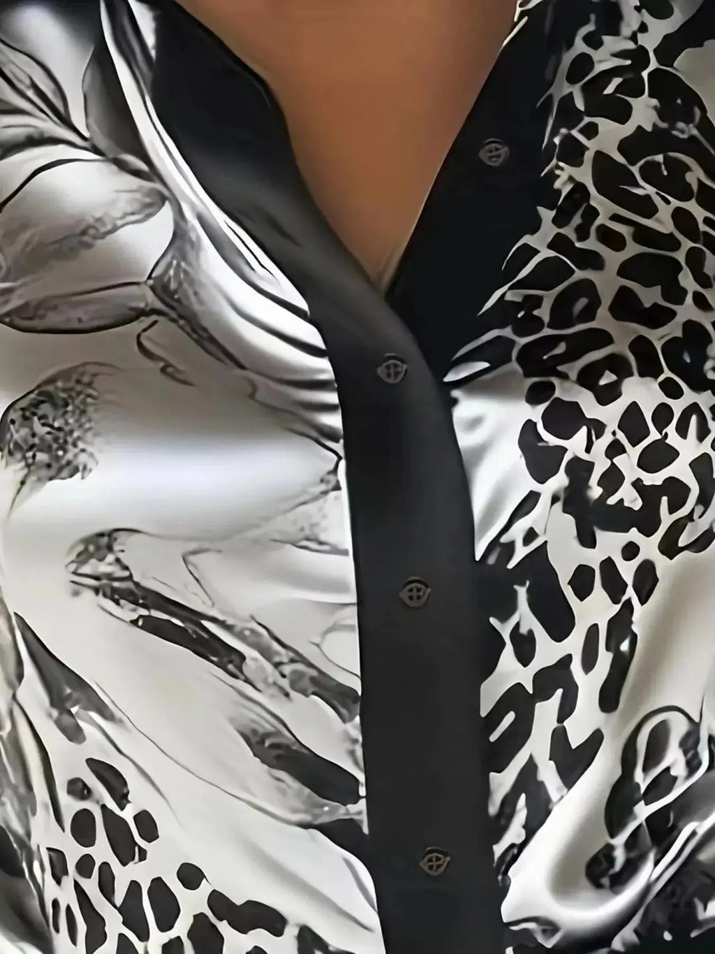 Printed Button Up Satin Shirt - DaisyDrop 