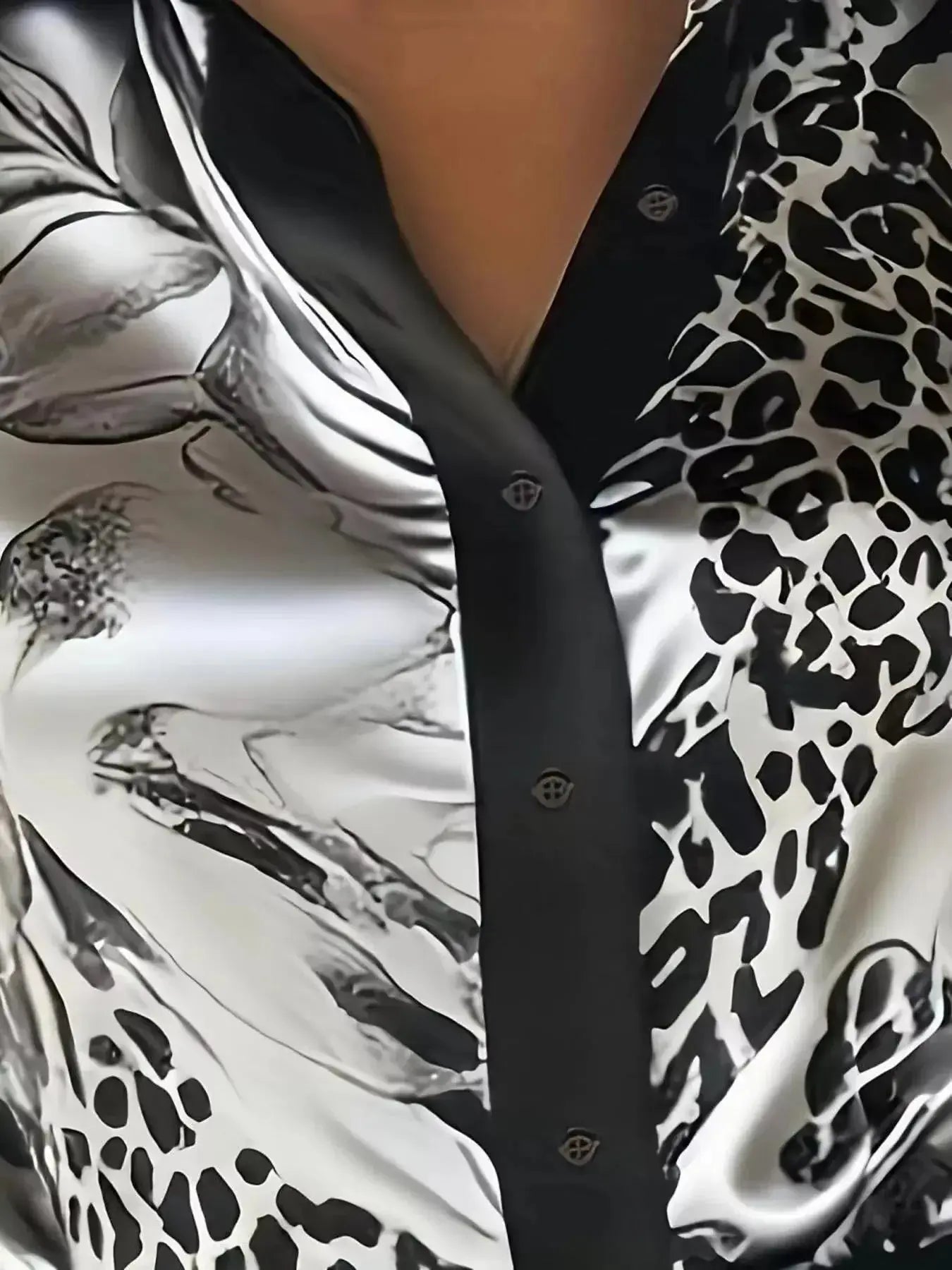 Printed Button Up Satin Shirt - DaisyDrop 