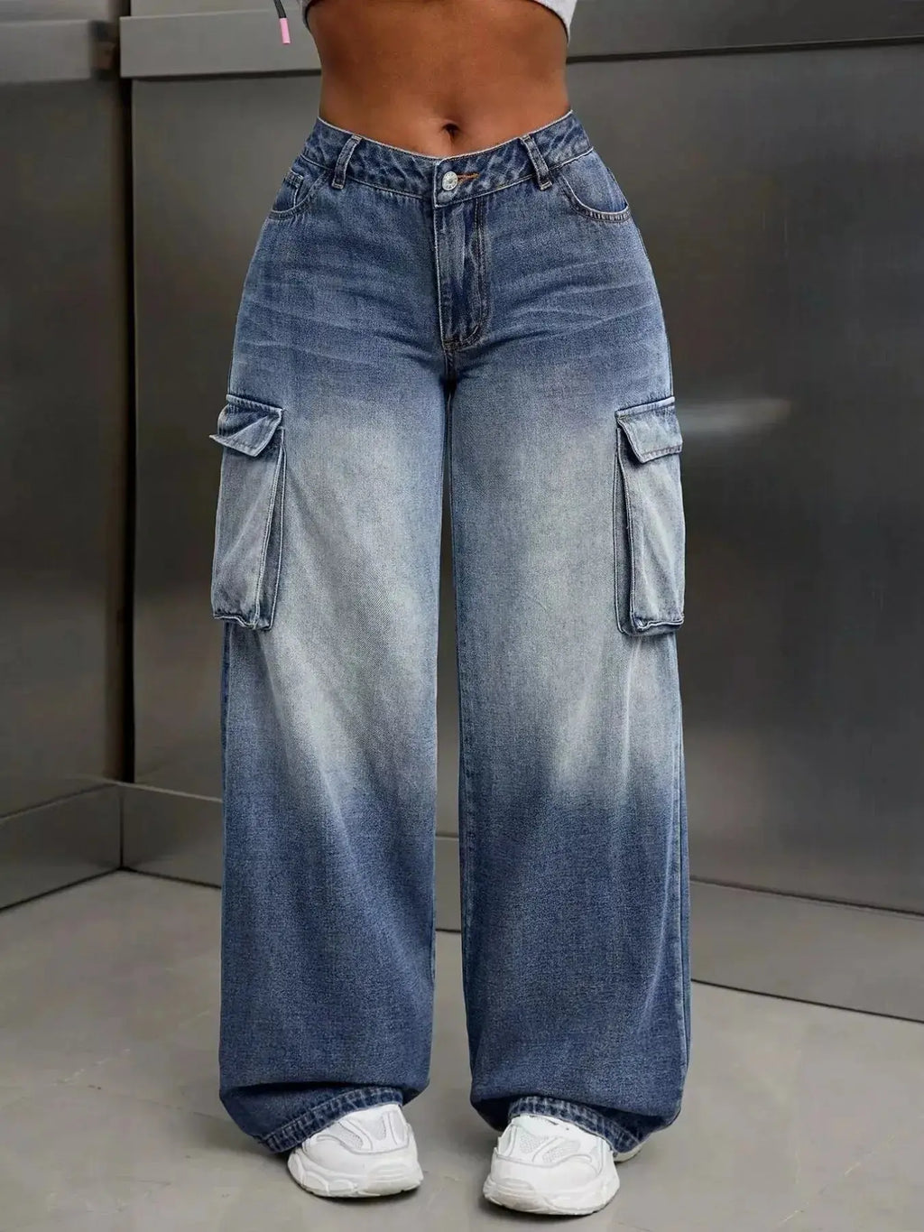Vintage Wide Leg Cargo Jeans - DaisyDrop 