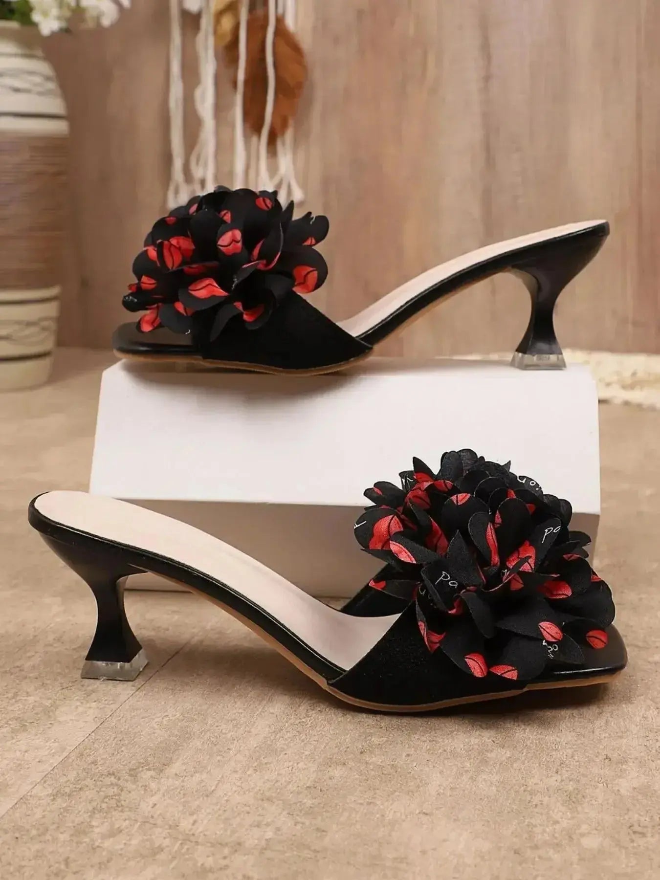 Floral Embellished Open Toe Sandals - DaisyDrop 