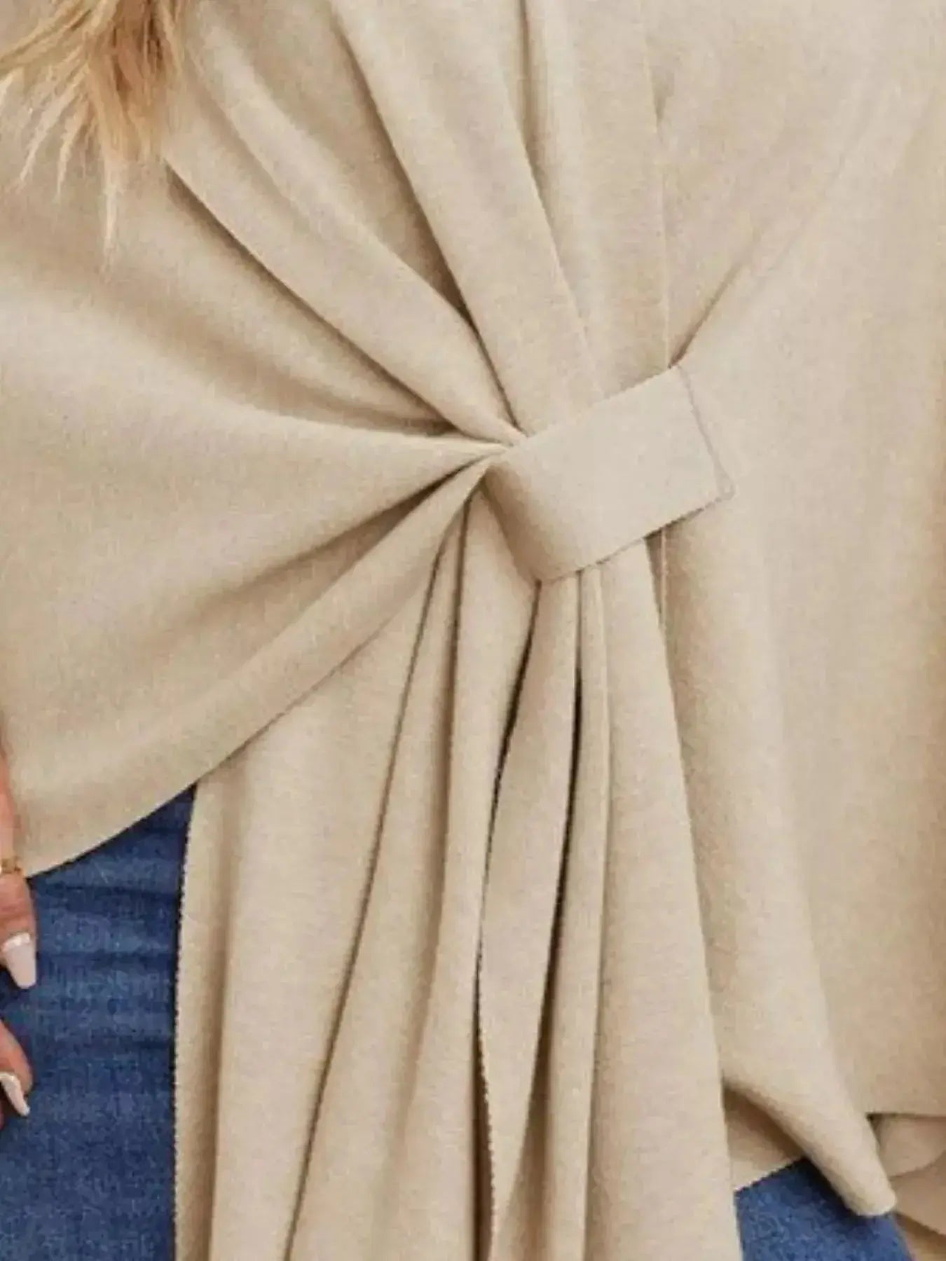 Solid Color Tie-Front Knit Cape Top - DaisyDrop 