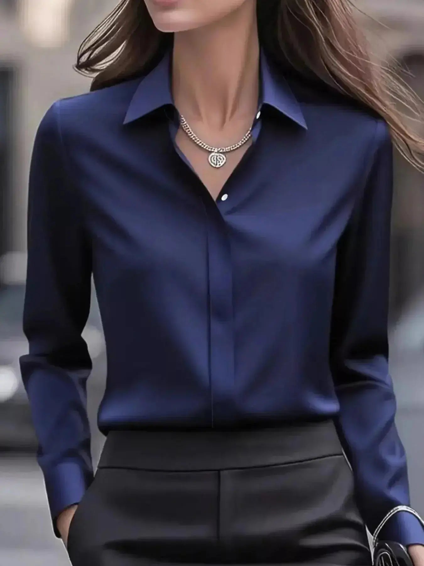 Button Down Collared Neck Long Sleeve Shirt - DaisyDrop 