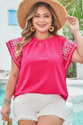 Zara Plus Size Floral Embroidered Flutter Sleeve Blouse Threaded Pear