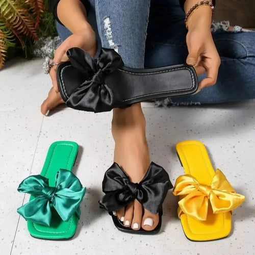 Bow Open Toe Flats Sandals - DaisyDrop 