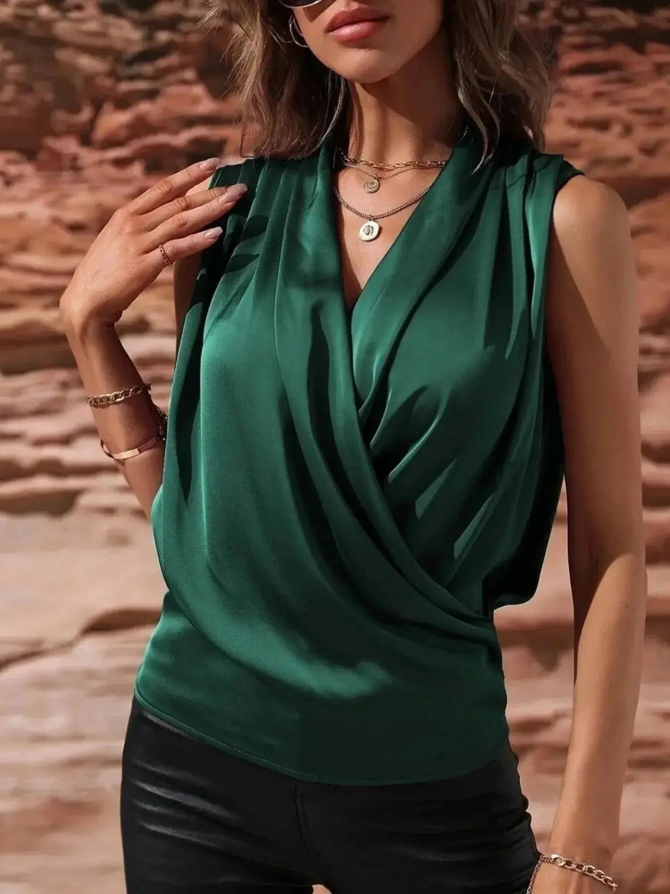 Sleeveless Wrap Draped Blouse - DaisyDrop 