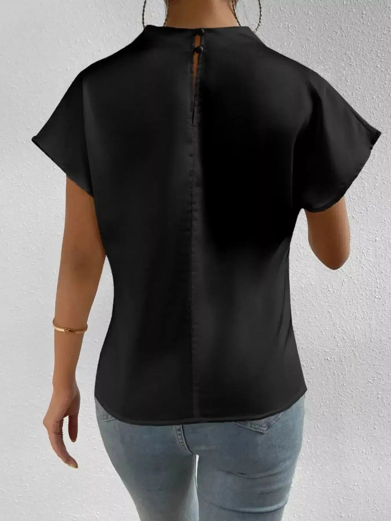 Mock Neck Satin Blouse - DaisyDrop 