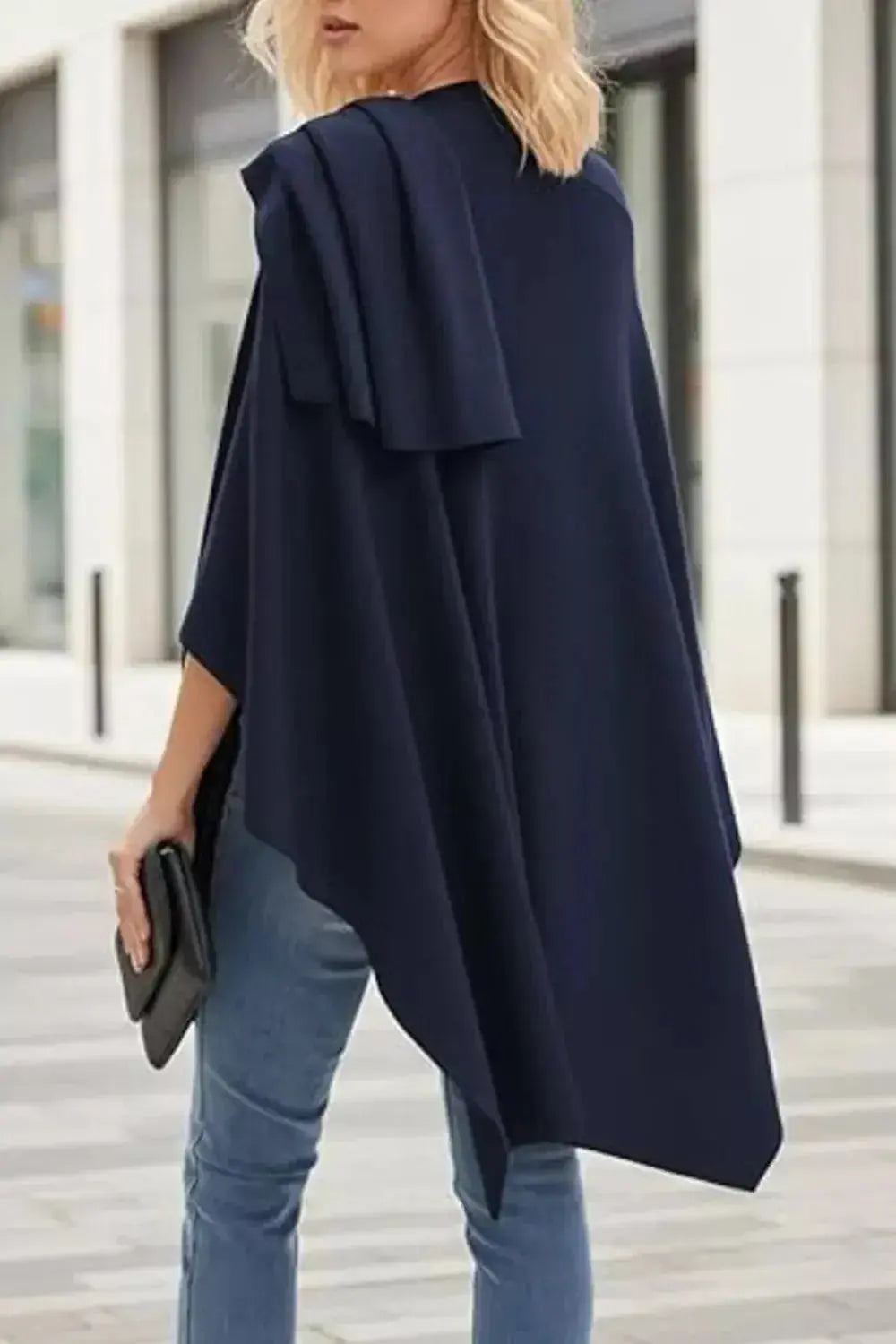 Draped Knitted Split Cape Shawl with Strap - DaisyDrop 