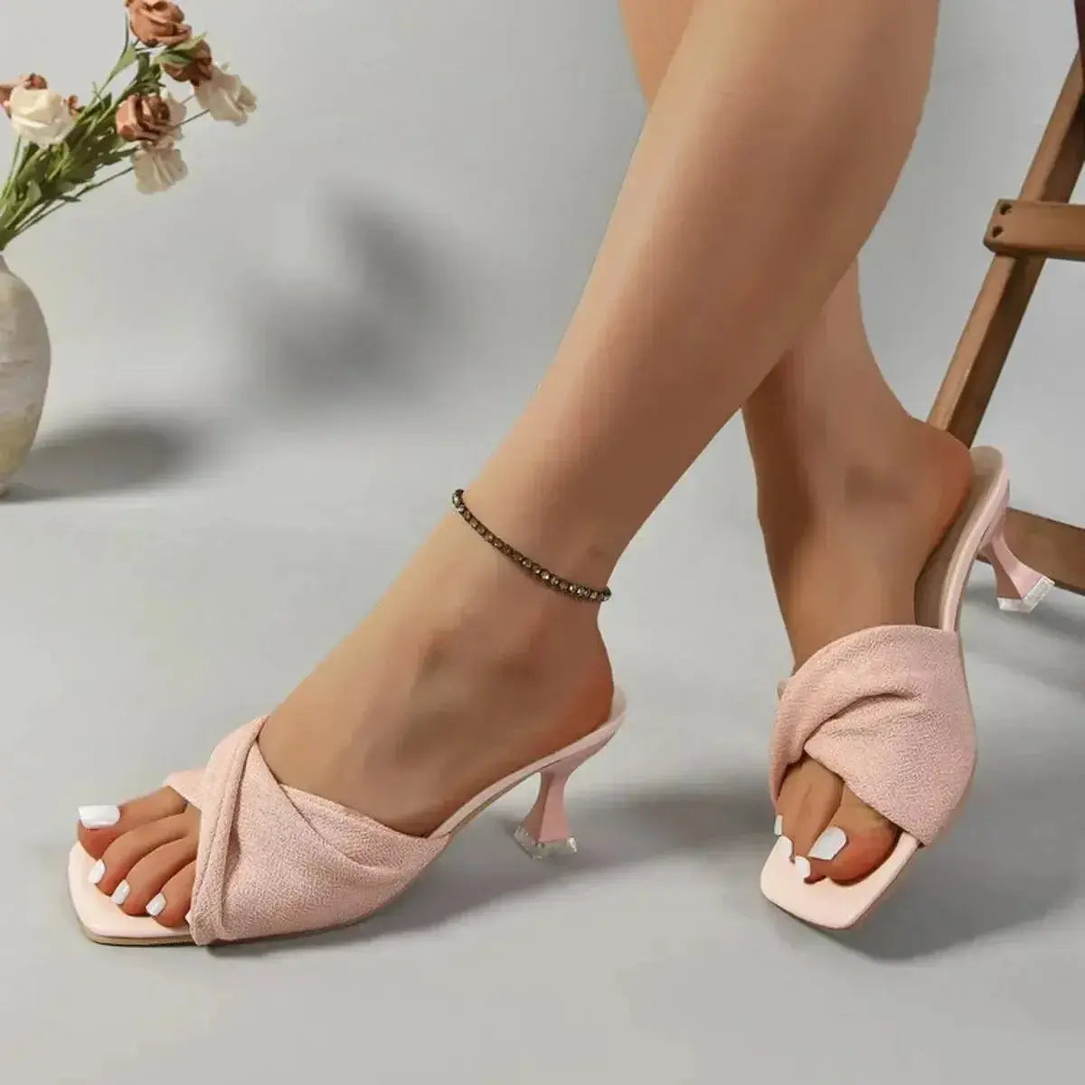 Open Toe Kitten Heels Sandals - DaisyDrop 