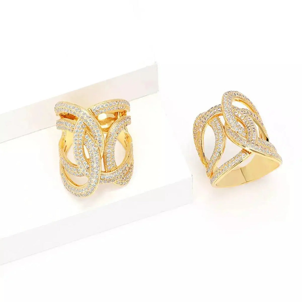 18K Gold-Plated Zircon Interwoven Ring - DaisyDrop 