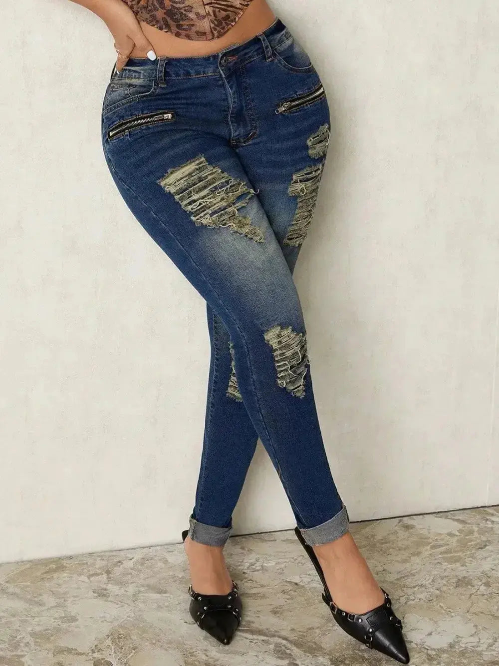 Distressed Skinny Jeans - DaisyDrop 