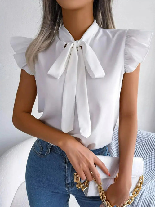 Bow Tie Ruffle Sleeve Blouse - DaisyDrop 