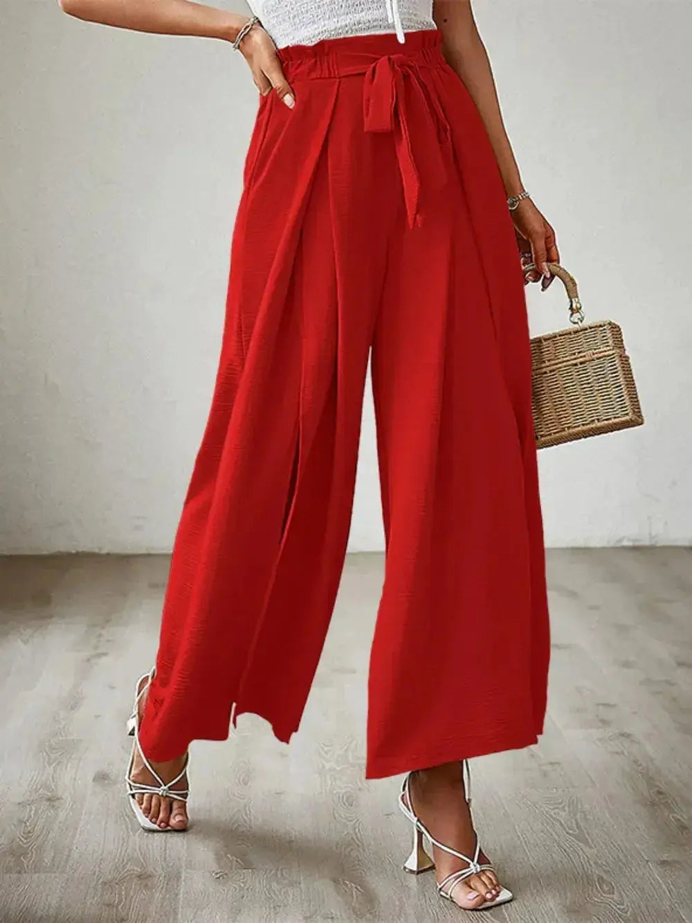 Tied Slit Wide Leg Pants - DaisyDrop 