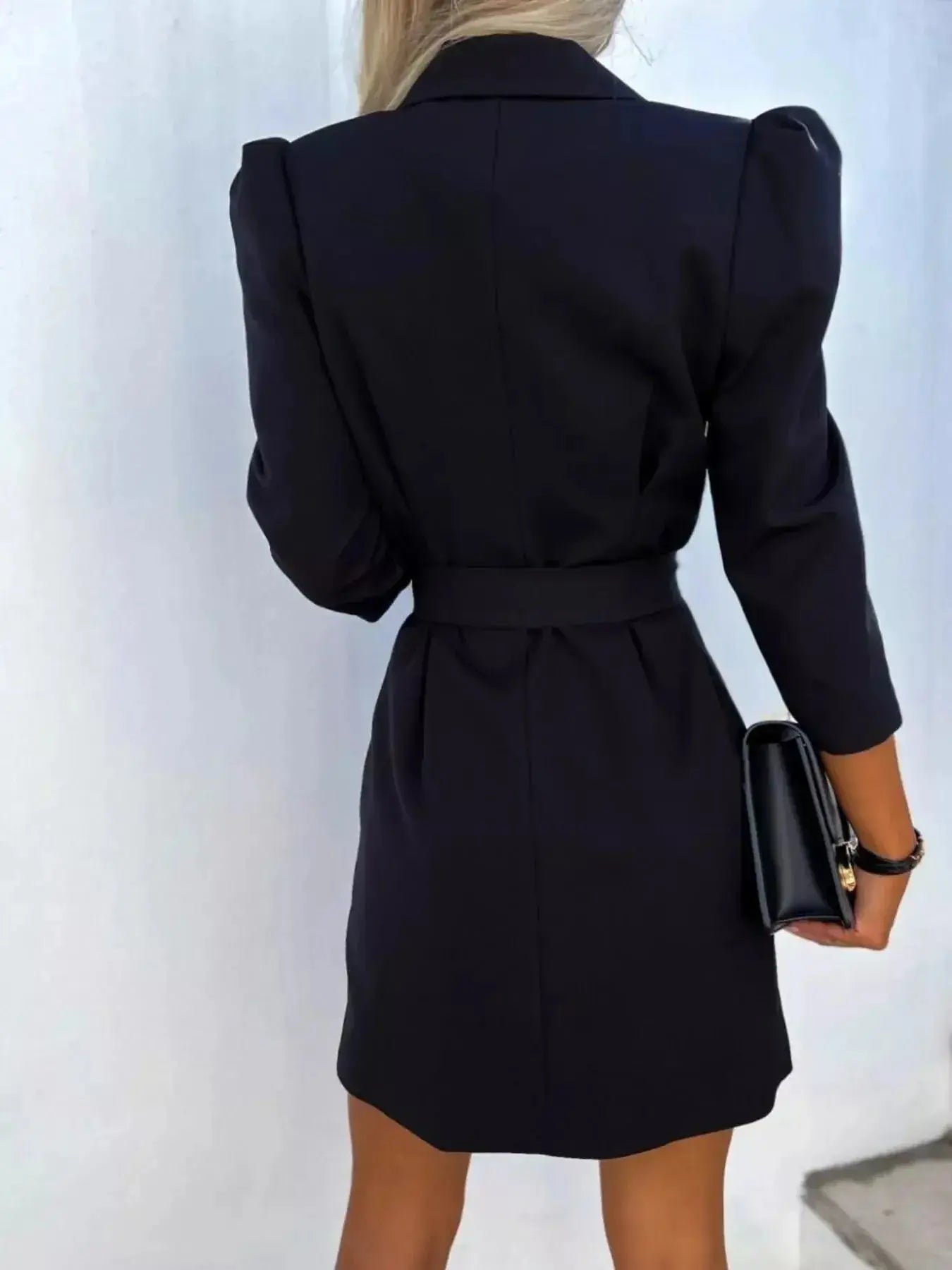 3/4 Sleeve Belted Blazer Dress - DaisyDrop 