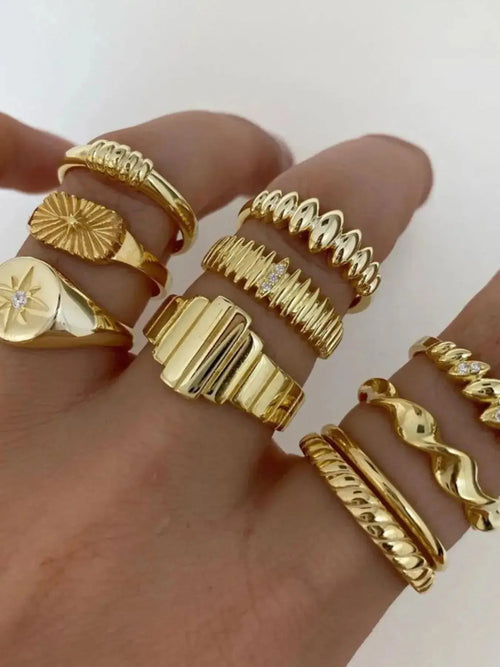10-Piece 18K Gold-Plated Geometric Ring - DaisyDrop 