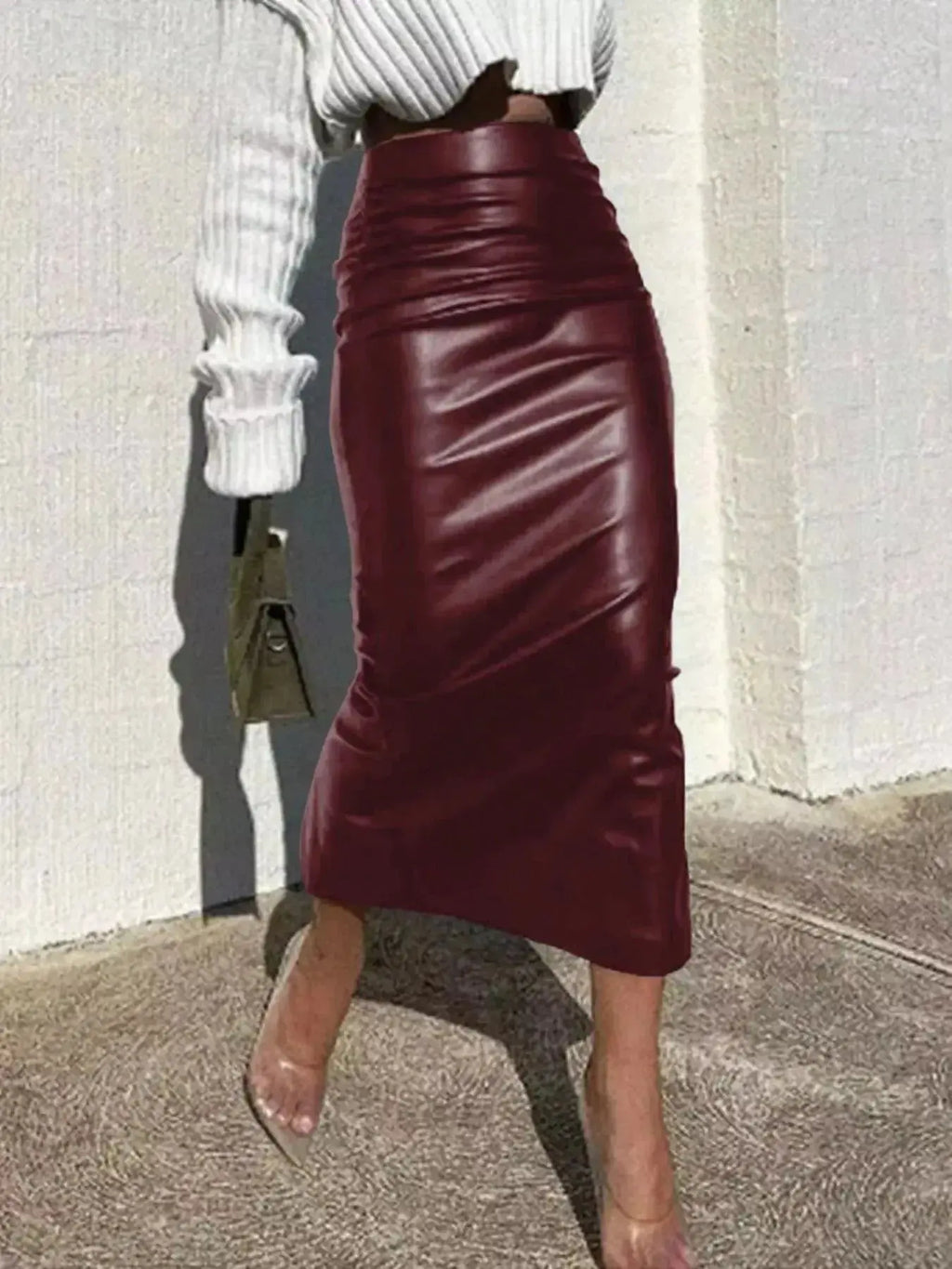Slit Back Leather Skirt - DaisyDrop 