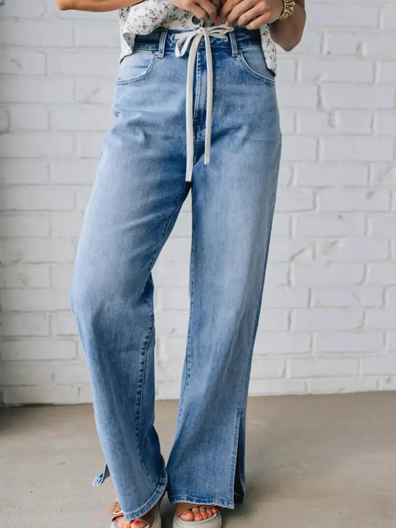Slit Wide Leg Jeans - DaisyDrop 