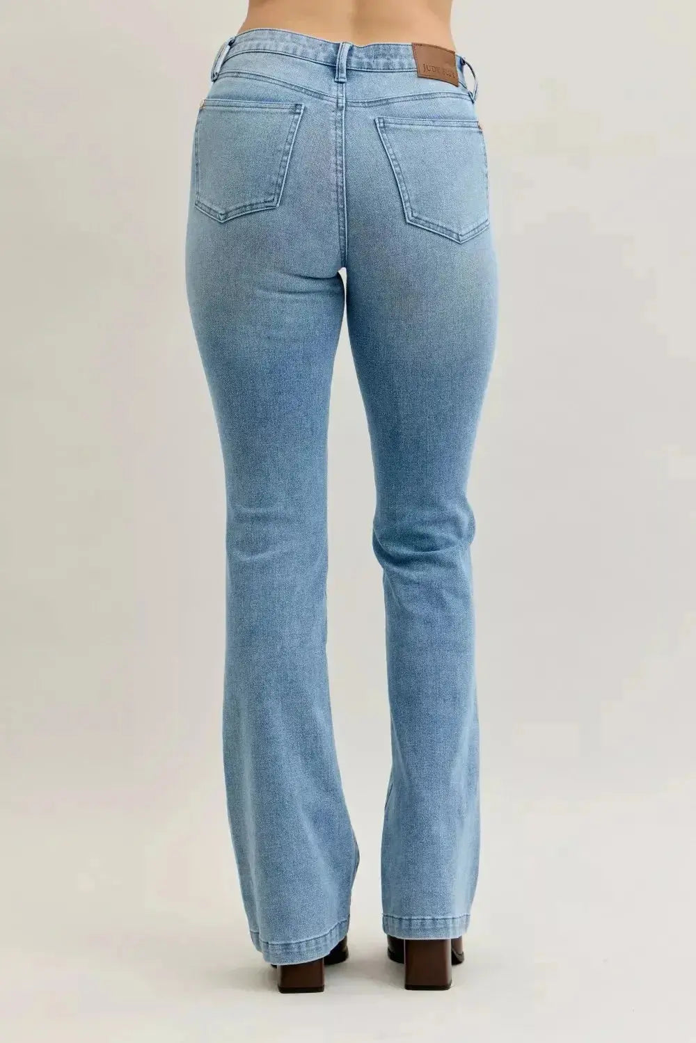 Judy Blue Full Size Mid Rise Bootcut Jeans with Contrast Wash & Front Patch Pockets Plus Size - DaisyDrop 