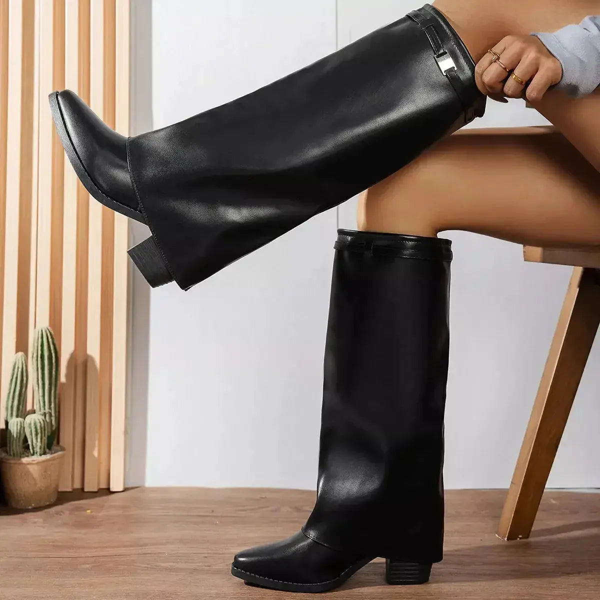 Knee-High Block Heel Boots - DaisyDrop 