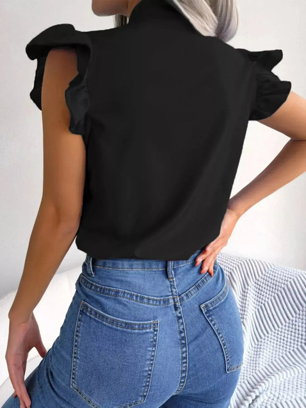 Bow Tie Ruffle Sleeve Blouse - DaisyDrop 